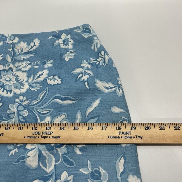 Talbots Petites Irish Linen Blend Skirt Womens 6 Blue Floral A Line Spring - Picture 8 of 9